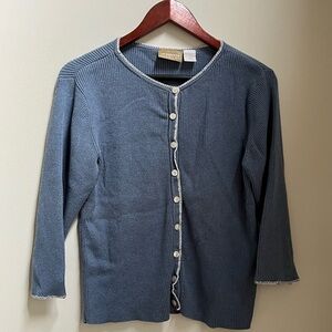 Liz Claiborne Classy Cropped Cardigan Preppy Old Money Style 100% Cotton